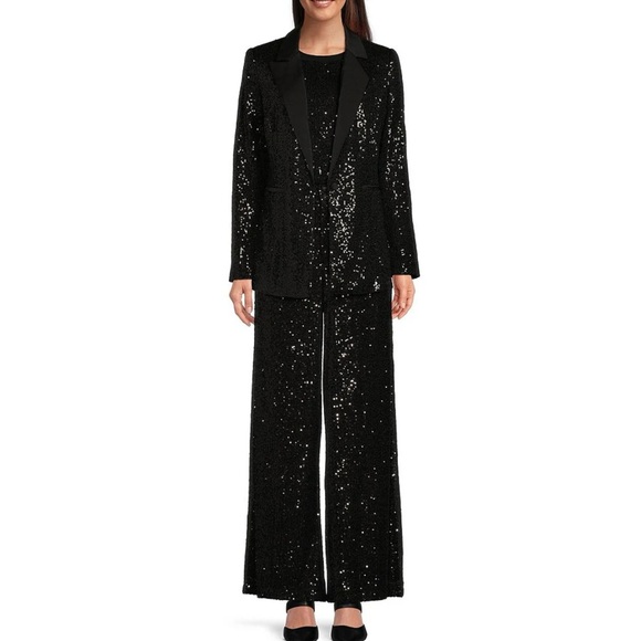 Gibson Latimer Long Sleeve Satin Contrast Sequin Knit Coordinating Blazer - Picture 3 of 9